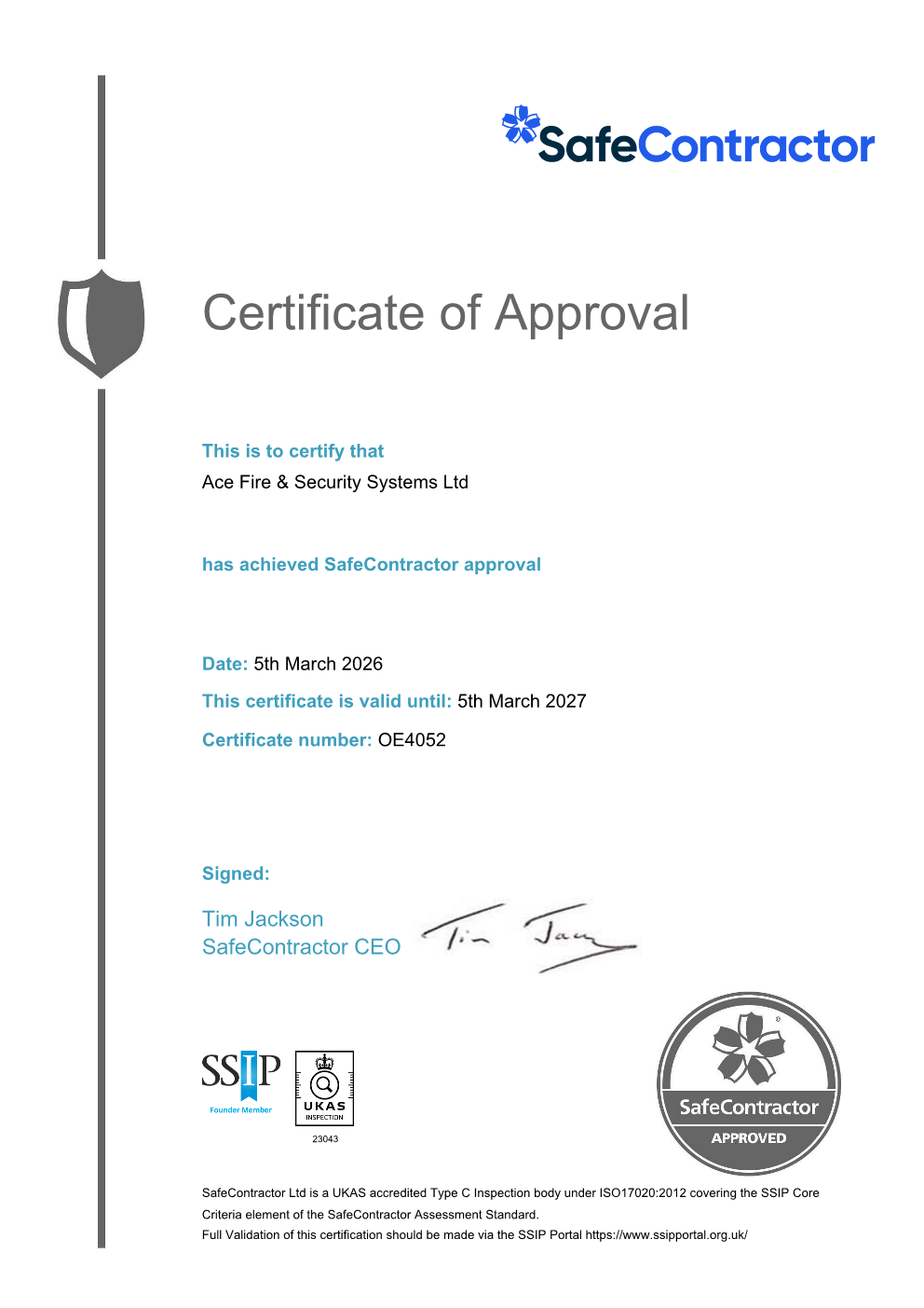 Safecontractor (Alcumus) Certificate